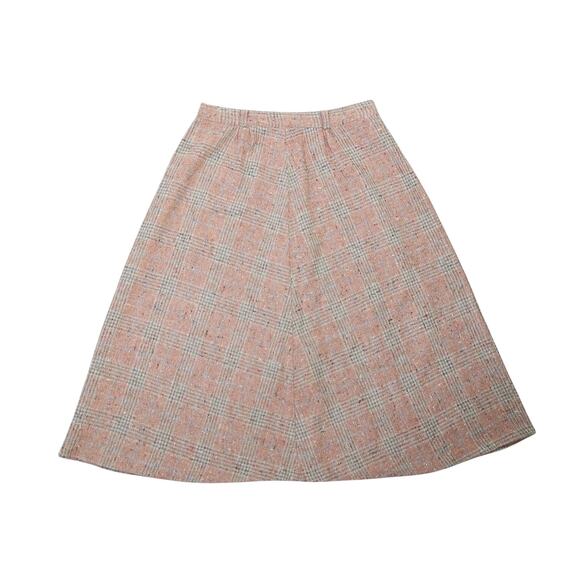 Vintage 60s Tan Plaid Wool A-Line Knee Length Skirt S - Picture 1 of 4